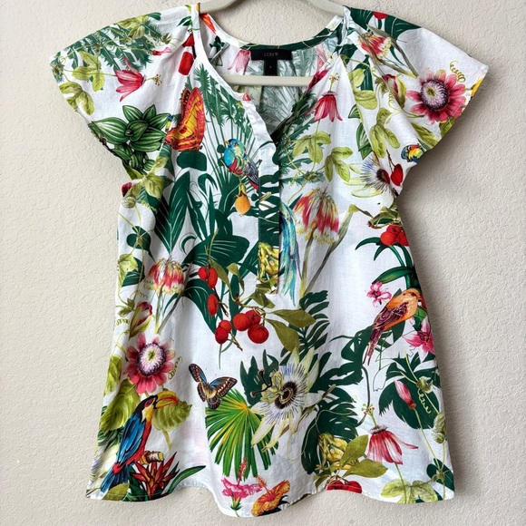 J. Crew Flutter Sleeve Novelty Print Popover Top Ratti Into the Wild - Picture 1 of 13